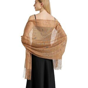 Women Brown Lace Floral Shawls and Wraps Bridal HeadScarf for Evening Dress